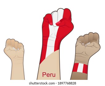 The spirit of struggle by lifting a hand with the Peruvian flag on it