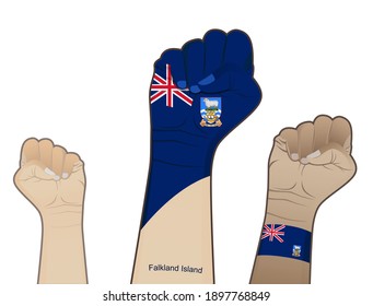 The spirit of struggle by lifting a hand with the Falkland Island flag