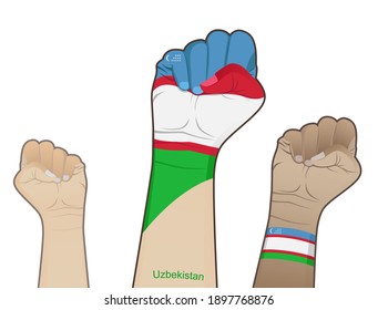The spirit of struggle by lifting a hand with the flag of Uzbekistan