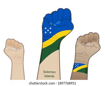 The spirit of struggle by lifting a hand with the Solomon Island flag on it