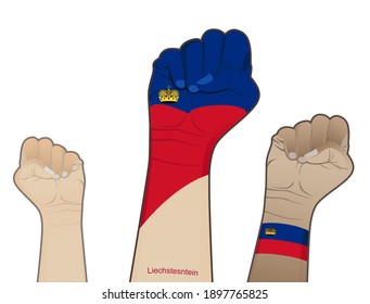 The spirit of struggle by raising the grip of the Liechtenstein flag