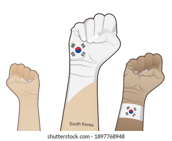 The spirit of struggle by raising the grip of the South Korean flag