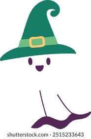 Spirit White Ghost with Witch Hat Halloween Clipart Illustration