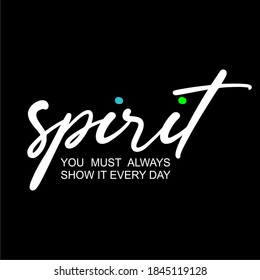 spirit, word design with dots in blue and green color, typhography illustration, t shirt graphics, print.