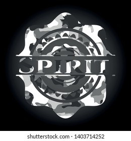 Spirit written on a grey camouflage texture