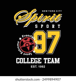 spirited sports typography design with new york city for printing on t-shirts, posters, banners. vector illustration