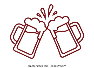 A spirited toasting celebration captured with two frothy beer mugs clinking together, symbolizing friendship and good times, perfect for festive occasions.