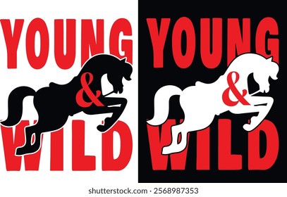 A spirited t-shirt design showcasing a young, untamed horse, symbolizing energy, freedom, and vitality.