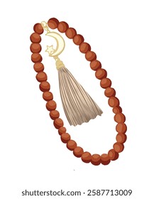 A spiritual and artistic representation of a tasbih, symbolizing prayers and devotion during the holy month of Ramadan. Ideal for digital illustrations, Islamic-themed designs