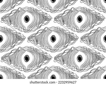 Spiritual black and white seamless pattern of the eye. Can be used as a design for wrapping paper