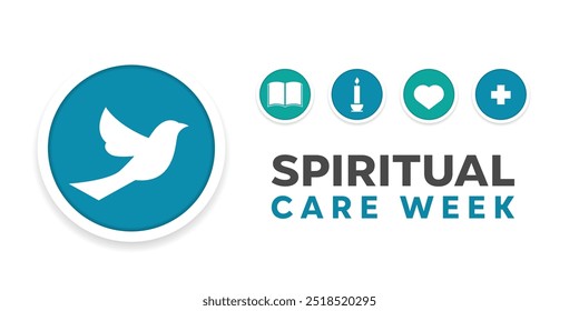 Semana do Cuidado Espiritual. Pássaro, livro, vela, coração e ícone plus. Ótimo para cartões, banners, cartazes, mídias sociais e muito mais. Fundo branco.