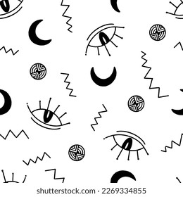Spiritual Cosmic Symbols Vector Seamless Pattern