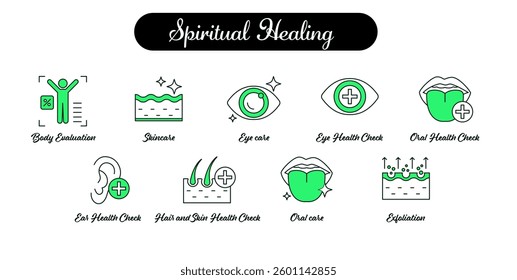 Spiritual Healing. Accupuncture Physical Therapy, Body Evaluation, Skincare, Eye care, Eye Health Check, Oral Health Check, Ear Health Check, Hair and Skin Health Check, Oral care, Exfoliation.