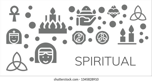 spiritual icon set. 11 filled spiritual icons.  Simple modern icons about  - Ankh, Candle, Nun, Yin yang, Triquetra, Kamon, Pray, Sacred heart, Candles