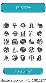 spiritual icon set. 25 filled spiritual icons.  Simple modern icons about  - Pray, Ankh, Chakra, Prayer, Zen, Sacred heart, Buddhism, Candles, Candle, Buddha, Nun, Yin yang, Yoga