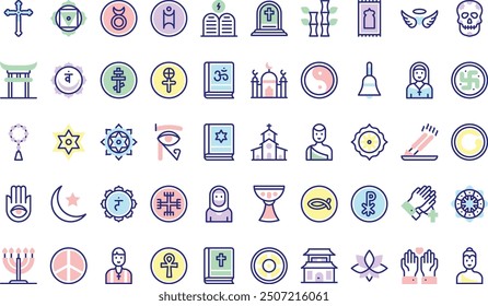 Spiritual icons collection is a vector illustration with editable stroke.