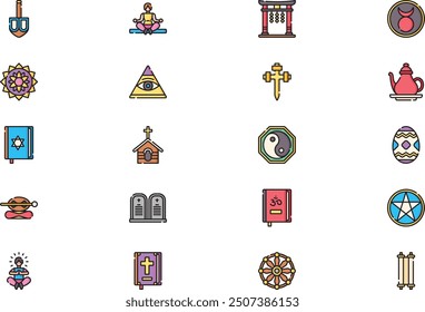 Spiritual icons collection is a vector illustration with editable stroke.