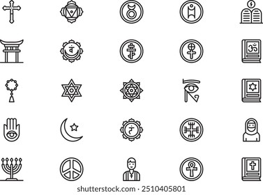 Spiritual icons collection is a vector illustration with editable stroke.