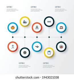 Spiritual icons colored line set with lamp, cup of tea, prayer and other praying hands elements. Isolated vector illustration spiritual icons.