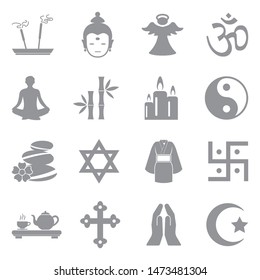Spiritual Icons. Gray Flat Design. Vector Illustration.