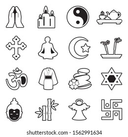 Spiritual Icons. Line With Fill Design. Vector Illustration.