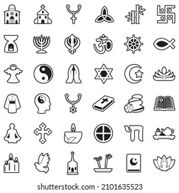 Spiritual Icons. Line With Fill Design. Vector Illustration.