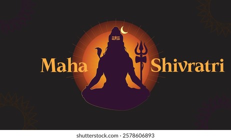 Spiritual illustration of Lord Shiva in a meditative pose with the crescent moon and trident, symbolizing cosmic power and inner peace during Maha Shivratri