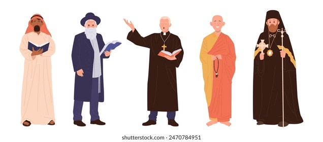 Spiritual leaders religious cartoon characters vector illustration set isolated on white background