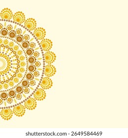 Spiritual mandala art template with copy space for elegant presentation. Golden dots mandala template design