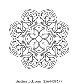 Spiritual mandala art vector for adults coloring book page, easy meditation. Black lines, abstract and attractive patterns. 