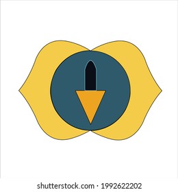 Spiritual mandala design with blue color circle lotus petal, yellow triangle and shiv lingam on white color background. 
