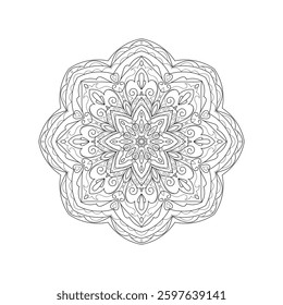 Spiritual Mandala Ornament in Zentangle Style – Black and White Mehendi Coloring Page