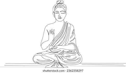 Spiritual Meditation Art: Continuous Line Drawing of Buddha, Continuous Line Drawing: Buddha Sitting Calm - Spiritual Meditation Concept, Buddha Face Line Drawing - Serene Religious Illustration