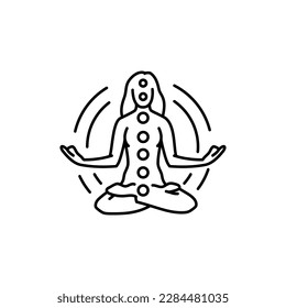 Spiritual meditation black line icon. Chakras and aura. Pictogram for web page, mobile app, promo.