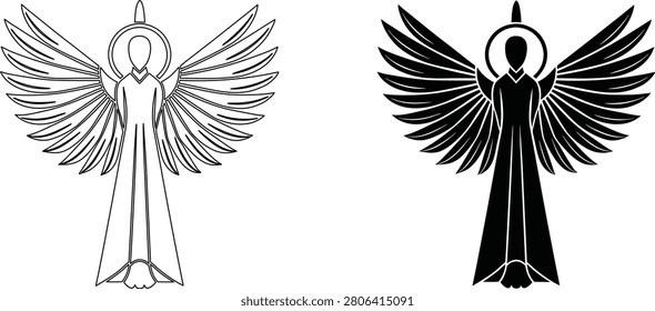 Spiritual messenger vector design, divine figure silhouette, christmas angel icon set, holy guardian wings art.