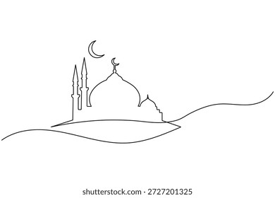 Icono de mezquita espiritual Ilustración vectorial minimalista de dibujo de arte de una línea continua