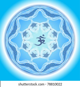spiritual om sign on blue abstract floral background