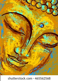 Spiritual portrait of Buddha. Vector illustration, imitation of oil paint or pastel.