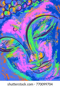 Spiritual portrait of Buddha. Vector illustration, imitation of oil paint or pastel