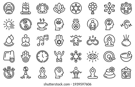 Spiritual practices icons set. Outline set of spiritual practices vector icons for web design isolated on white background