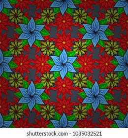 Spiritual and ritual symbol of Islam, Arabic, Indian religions. Oriental motifs. Vector geometric circle elements. Colored Mandala. Round Ornament Pattern on a red, blue and green colors.