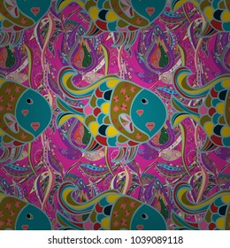 Spiritual and ritual symbol of Islam, Arabic, Indian religions. Colored Mandala. Oriental motifs. Vector geometric circle elements. Round Ornament Pattern on a blue, violet and magenta colors.