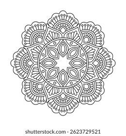 Spiritual Spiral Blossom Mandala in Black and White Coloring Book Page
