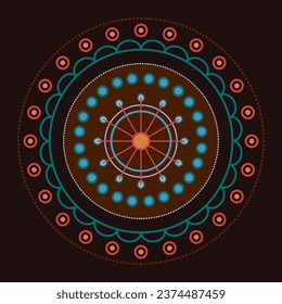 Spiritual symbol round ornament. Mandala ornament vector illustration. Decorative round ornaments on brown background.