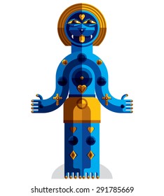 Spiritual totem vector illustration, meditation theme drawing. Anthropomorphic character, mystic idol isolated on white.