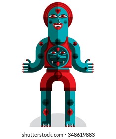 Spiritual totem vector illustration, meditation theme drawing. Anthropomorphic character, mystic idol isolated on white.