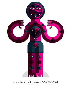 Spiritual totem vector illustration, meditation theme drawing. Anthropomorphic character, bizarre beast mystic idol isolated on white.