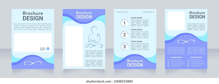 Diseño de folletos en blanco azul espiritualidad. Conjunto de plantillas con espacio de copia para texto. Recopilación de informes corporativos prefabricados. Editable 4 páginas de papel. Fuentes Roboto Light, Medium, Itim Regular usadas