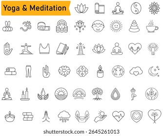Spirituality, Healthy, Lifestyle, Mindfulness and Wellness Outline Icons collection