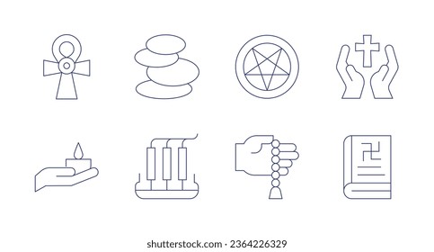 Spirituality icons. Editable stroke. Containing ankh, candle, harmony, incense, occult arts, pray, scripture.